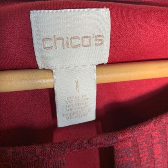 Chicos Red Ribbed Stretch Dress Medium 3/4 Sleeve Work Casual - Picture 8 of 9